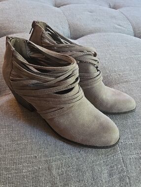 Fergalicious Taupe Suede Strappy Ankle Booties